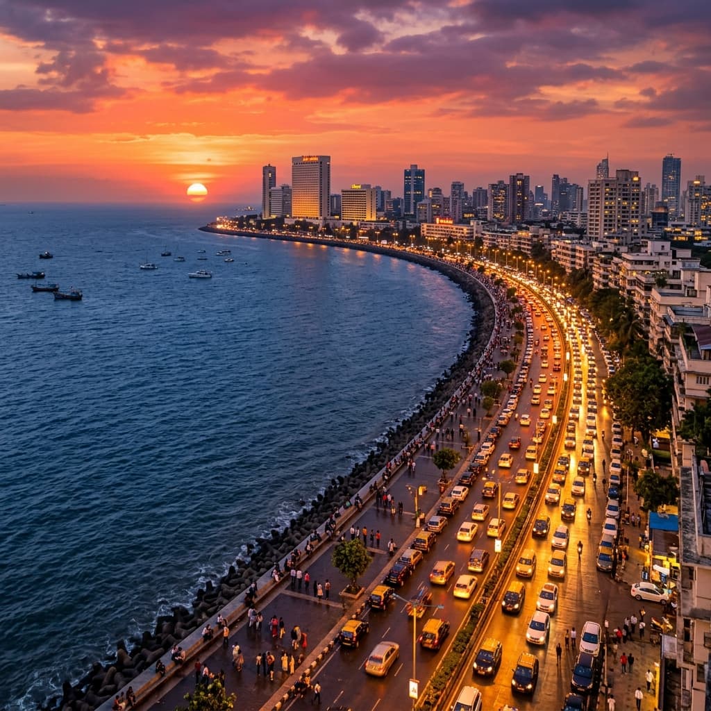 Mumbai Marine Drive at Sunset